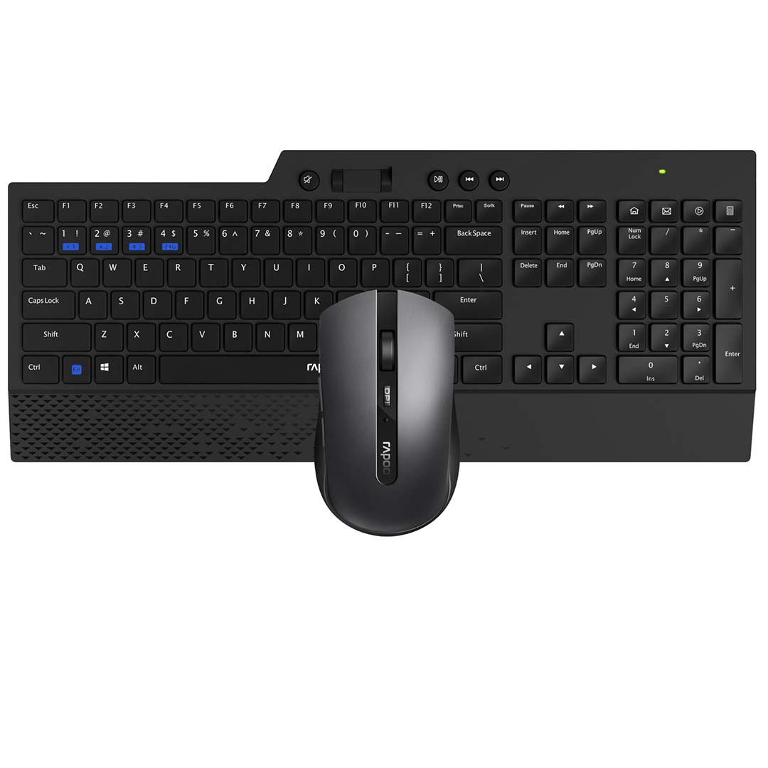 rapoo wireless keyboard and mouse on top