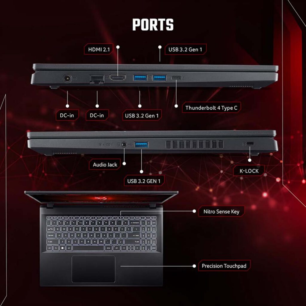 acer nitro v15 gaming core i7 ports view