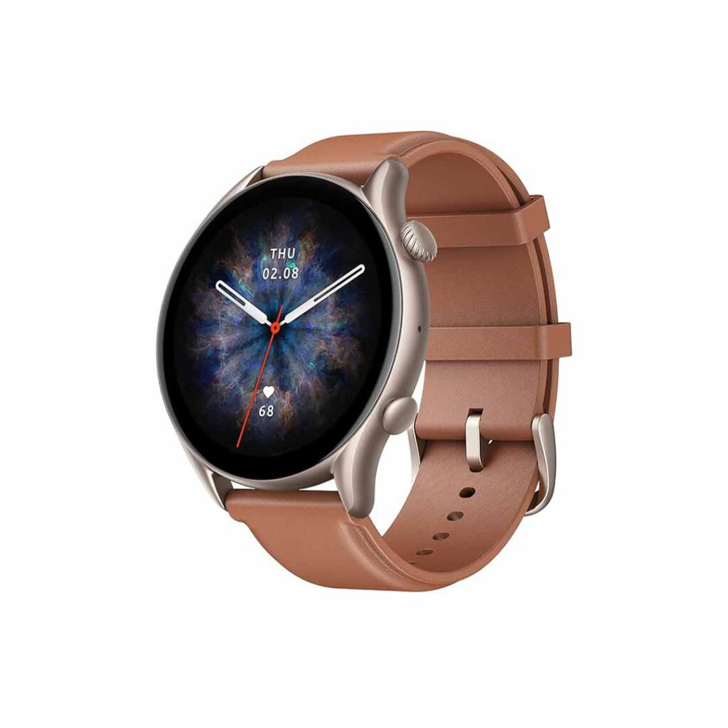 amazfit gtr 3 smart watch brown side view