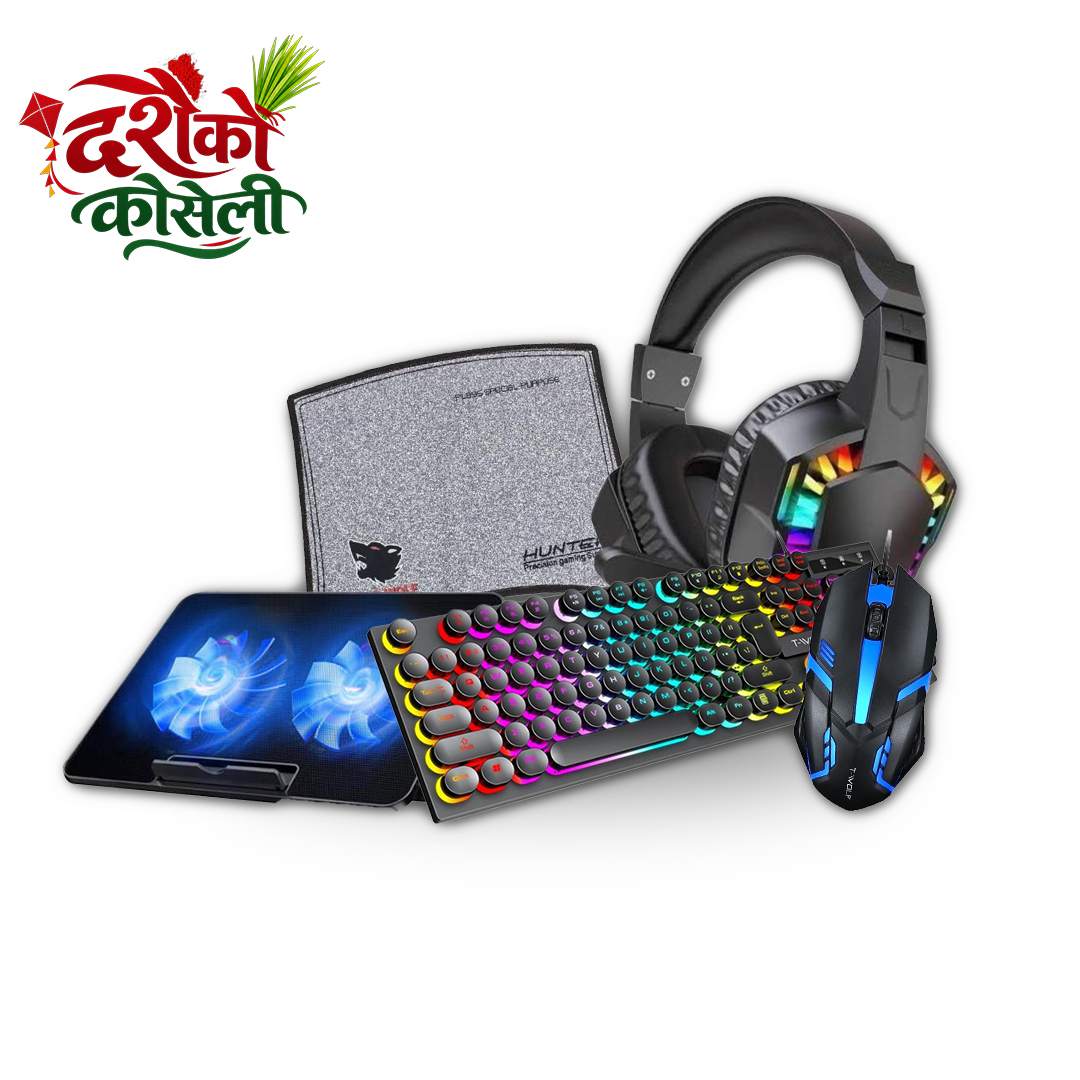 Gaming Combo Kit | Mr. Boss MB200 Laptop Cooler | T-WOLF TF-270 Keyboard & Mouse | MISDE A66 Headset | X-7 Mouse Pad (Copy)